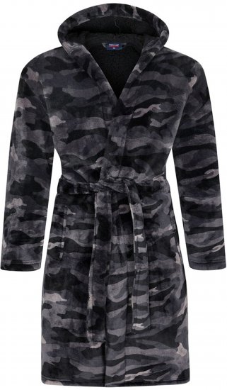 Espionage PJ159 Camo Fleece Gown Black/Grey - Peignoirs/serviettes de bain - Peignoirs grande taille pour hommes