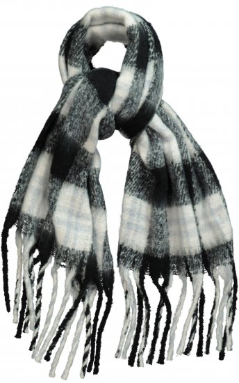 Ulla Popken Plaid Long Fringe Scarf Black - Accessoires - 