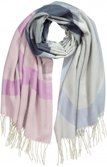 Ulla Popken Cozy Lettering Fringed Scarf Pink and Blue - Accessoires - 