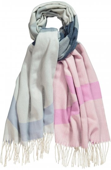 Ulla Popken Cozy Lettering Fringed Scarf Pink and Blue - Accessoires - 