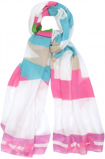 Ulla Popken Pink Lettering Border Print Scarf Snow White - Accessoires - 