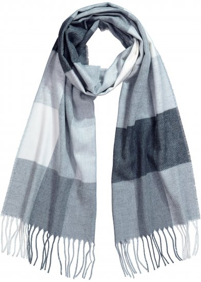 Ulla Popken Checked Fringed Hem Scarf Light Grey Melange - Accessoires - 