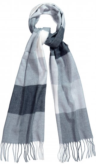 Ulla Popken Checked Fringed Hem Scarf Light Grey Melange - Accessoires - 