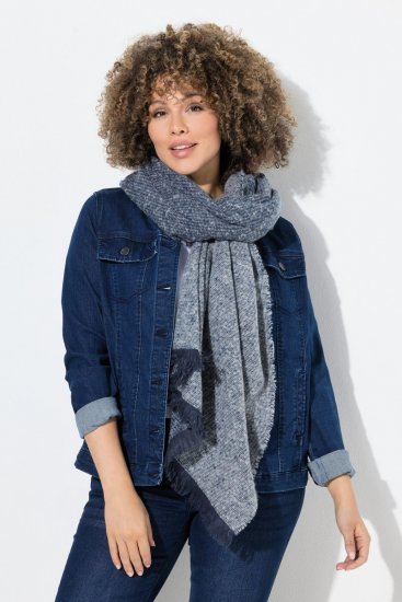 Ulla Popken Fringed Hem Knit Scarf Deep Aqua - Accessoires - Foulards & écharpes femme