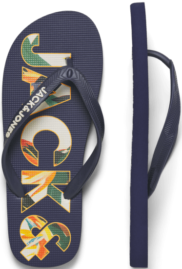 Jack & Jones Logo Palm Print Flip Flop Slippers Medieval Blue - Chaussures homme 40-52 - 
