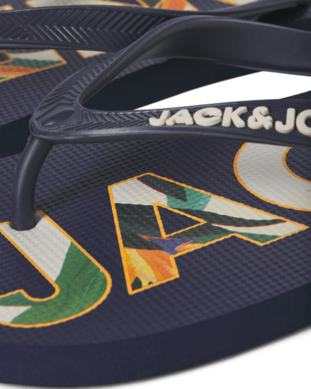 Jack & Jones Logo Palm Print Flip Flop Slippers Medieval Blue - Chaussures homme 40-52 - 
