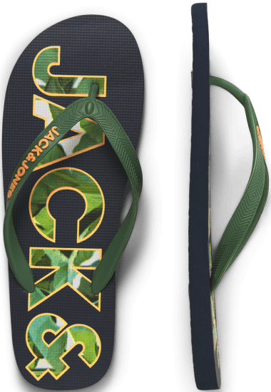 Jack & Jones Logo Palm Print Flip Flop Slippers Navy Blazer/Verdant Green - Chaussures homme 40-52 - 