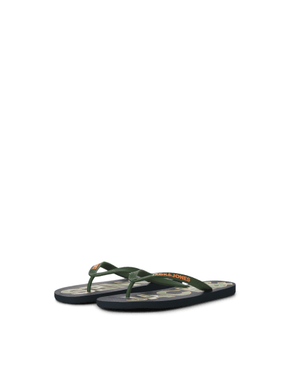 Jack & Jones Logo Palm Print Flip Flop Slippers Navy Blazer/Verdant Green - Chaussures homme 40-52 - 