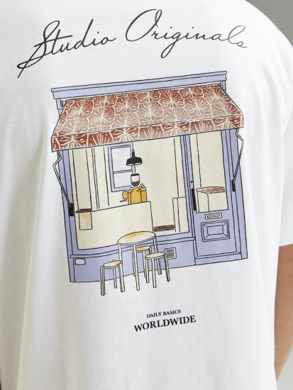 Jack & Jones Lington Back And Front Print Crew Neck T-Shirt Bright White - T-shirts - T-shirts Homme Grande Taille