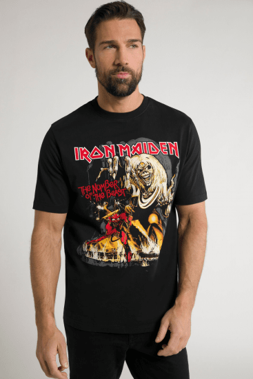 JP1880 Iron Maiden - Number of the Beast Graphic Comfort Fit Band T-Shirt Black - T-shirts - T-shirts Homme Grande Taille