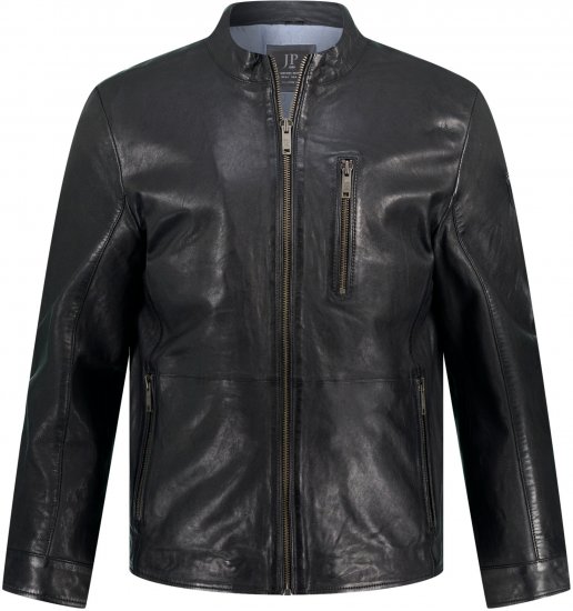 JP1880 Biker Style Leather Jacket Black - Vestes - Vestes homme grandes tailles