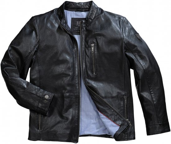 JP1880 Biker Style Leather Jacket Black - Vestes - Vestes homme grandes tailles
