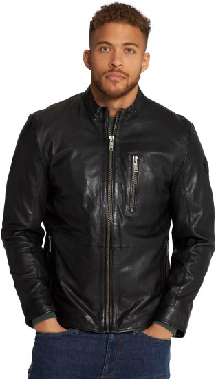 JP1880 Biker Style Leather Jacket Black - Vestes - Vestes homme grandes tailles