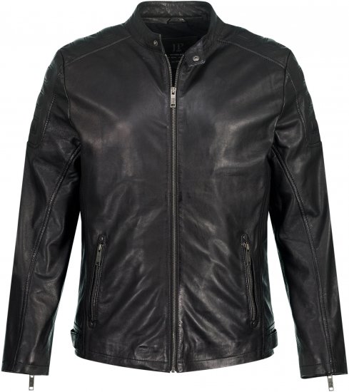 JP1880 Classic Biker Style Leather Jacket Black - Vestes - Vestes homme grandes tailles