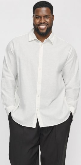 Jack & Jones Breeze Linen Blend Long Sleeve Shirt White - Chemises - Chemises Grandes Tailles Hommes