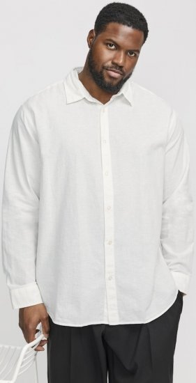 Jack & Jones Breeze Linen Blend Long Sleeve Shirt White - Chemises - Chemises Grandes Tailles Hommes