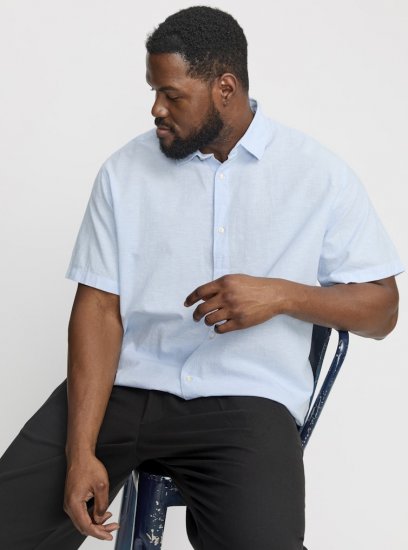 Jack & Jones Breeze Linen Blend Short Sleeve Shirt Chambray Blue - Chemises - Chemises Grandes Tailles Hommes