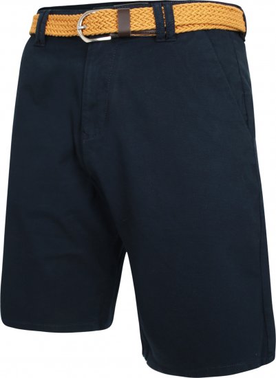 Kam Jeans 3402 Belted Dobby Weave Stretch Chino Shorts Navy - Shorts - Shorts hommes grande taille
