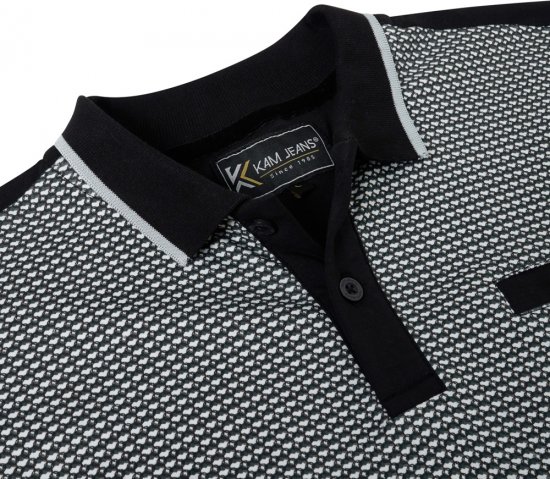 Kam Jeans 5518 Smart Mini Geo-Print Polo Black - Polos - Polos homme grande taille