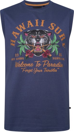 Kam Jeans 5763 Hawaii Surf Vest Vintage Indigo - T-shirts - T-shirts Homme Grande Taille