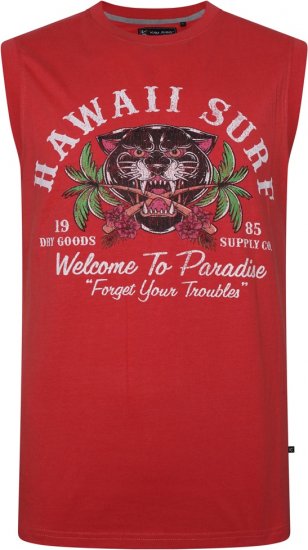 Kam Jeans 5763 Hawaii Surf Vest Sleeveless T-Shirt Washed Red - T-shirts - T-shirts Homme Grande Taille