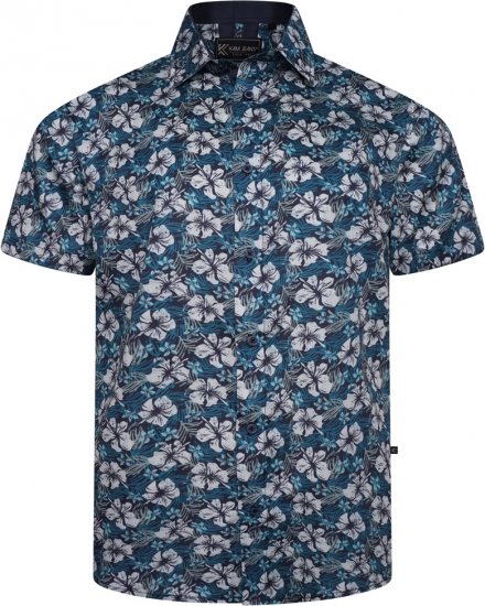 Kam Jeans 6061 Hibiscus Floral Print Short Sleeve Shirt Midnight Blue - Chemises - Chemises Grandes Tailles Hommes