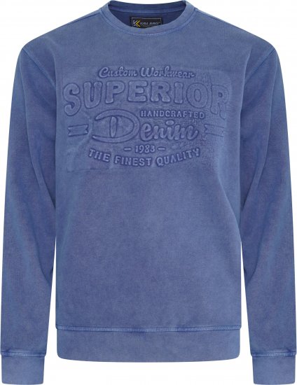 Kam Jeans 7065 Crew Neck Washed Embossed Sweatshirt Indigo - Sweatshirts & hoodies - Sweatshirts/Hoodies grande taille homme