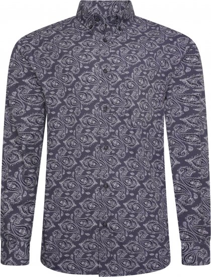 Kam Jeans P022 Premium Paisley Print Cotton Long Sleeve Shirt with Satin Finish Navy - Chemises - Chemises Grandes Tailles Hommes