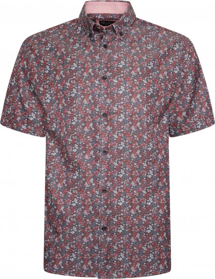 Kam Jeans P034 Premium Floral Print Short Sleeve Shirt Burgundy - Chemises - Chemises Grandes Tailles Hommes