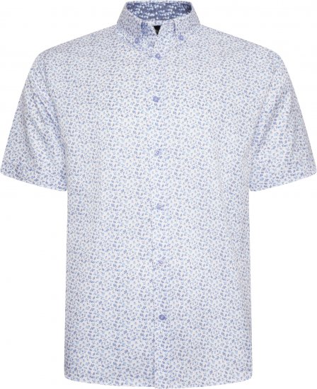 Kam Jeans P035 Premium Mini Leaf Print Short Sleeve Shirt White - Chemises - Chemises Grandes Tailles Hommes