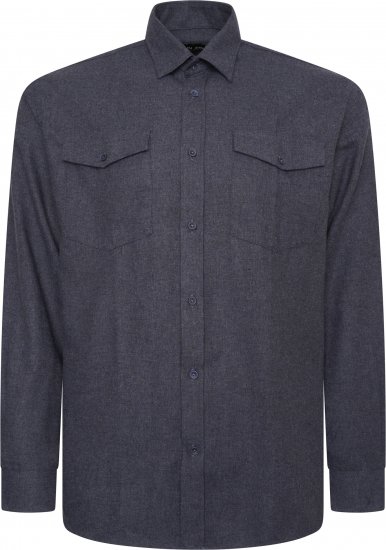 Kam Jeans P042 Premium Brushed Herringbone Long Sleeve Shirt Indigo - Chemises - Chemises Grandes Tailles Hommes