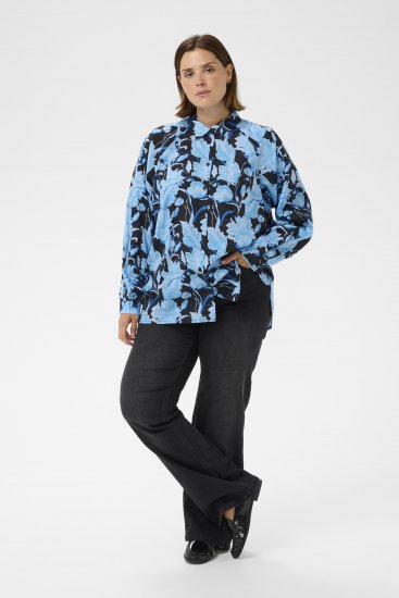 Kaffe Curve Sasja Chemise à manches longues Blue Snake Flower - Blouses et tuniques - 