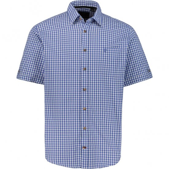 JP1880 Short Sleeve Check Print Traditional Shirt Blue - Chemises - Chemises Grandes Tailles Hommes