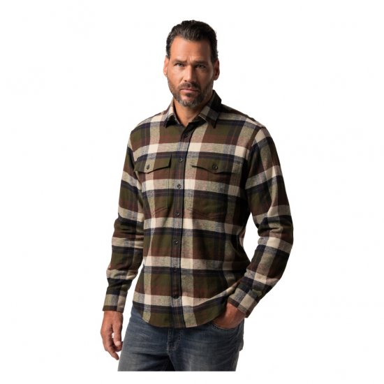 JP1880 Shirt Flannel Long Sleeve Dark Brown TALL - VÊTEMENTS HOMME MT-6XLT - Vêtements Tall Homme