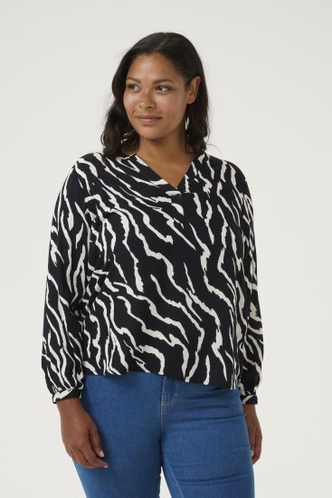 Kaffe Curve Mirta Tilly Blouse Noir/Antique Imprimé Zèbre - Blouses et tuniques - 