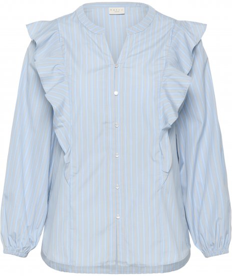 Kaffe Curve Lenia Flounce Shirt Powder Blue Stripe - Chemisiers - 