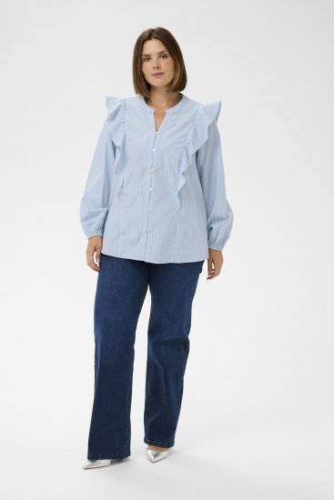 Kaffe Curve Lenia Flounce Shirt Powder Blue Stripe - Chemisiers - 