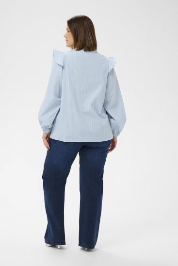 Kaffe Curve Lenia Flounce Shirt Powder Blue Stripe - Chemisiers - 