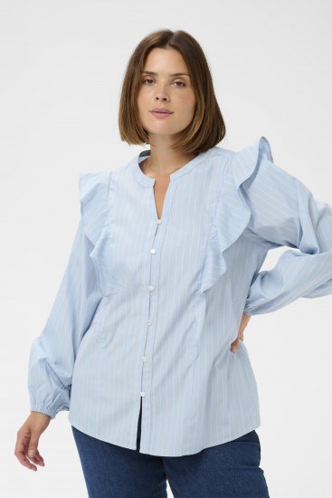 Kaffe Curve Lenia Flounce Shirt Powder Blue Stripe - Chemisiers - 