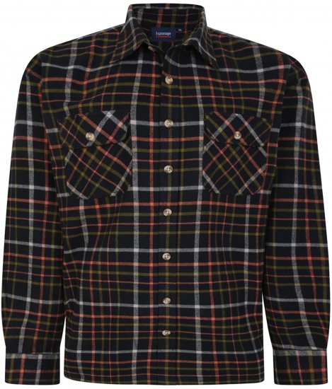 Espionage SH401 Checked Cotton Overshirt Black/Red - Chemises - Chemises Grandes Tailles Hommes