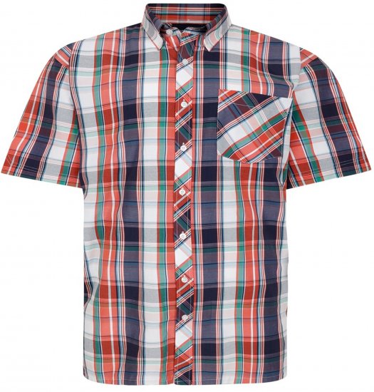 Espionage SH443 Checked Short Sleeve Shirt Navy/Coral/White - Chemises manche courte - Chemises Homme Manche Courte Grande Taille