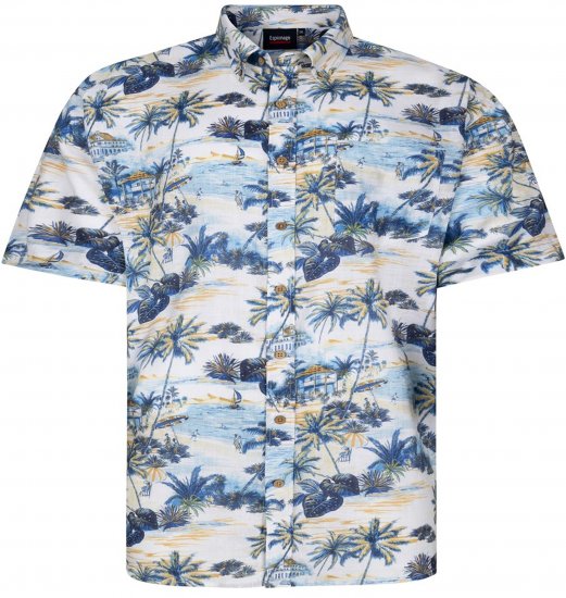 Espionage SH469 Short Sleeve Palm Printed Shirt Blue/Lemon - Chemises manche courte - Chemises Homme Manche Courte Grande Taille