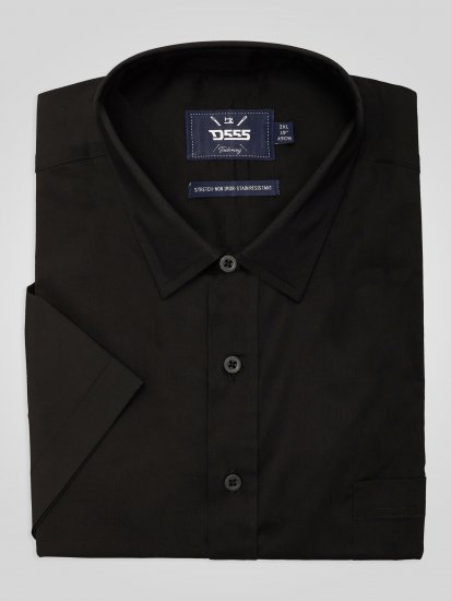 D555 Lucas Chemise Stretch Manches Courtes Anti-Taches Sans Repassage Noire - Chemises - Chemises Grandes Tailles Hommes