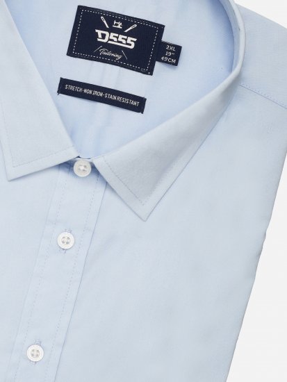 D555 Lucas Chemise Stretch Manches Courtes Anti-Taches Sans Repassage Bleu Ciel - Chemises - Chemises Grandes Tailles Hommes