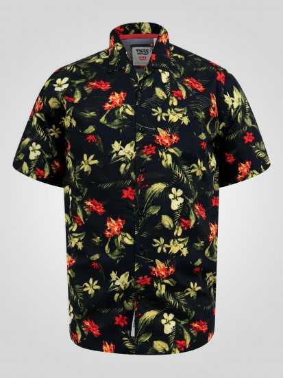 D555 Gordon Hawaiian AOP Cuvan Collar Resort Short Sleeve Black - Chemises - Chemises Grandes Tailles Hommes