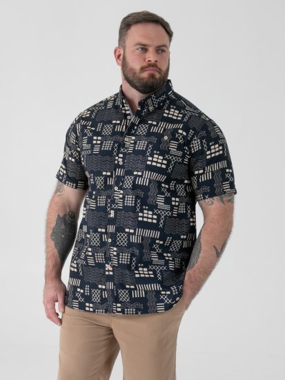D555 Rick Geometric Print Short Sleeve Shirt Navy - Chemises - Chemises Grandes Tailles Hommes