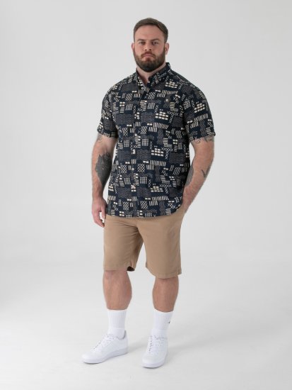 D555 Rick Geometric Print Short Sleeve Shirt Navy - Chemises - Chemises Grandes Tailles Hommes