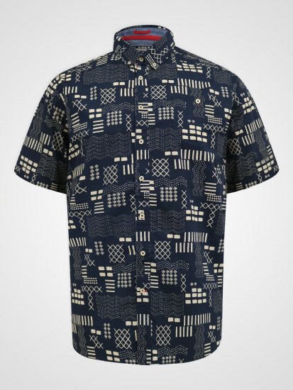 D555 Rick Geometric Print Short Sleeve Shirt Navy - Chemises - Chemises Grandes Tailles Hommes