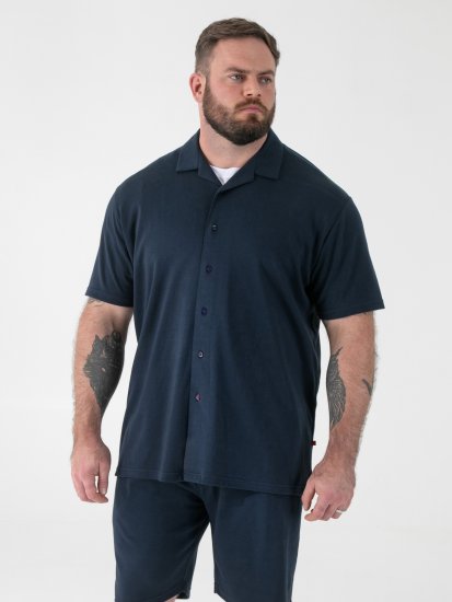 D555 Connor Stretch Cuban Collar Resort Short Sleeve Shirt Navy - Chemises - Chemises Grandes Tailles Hommes