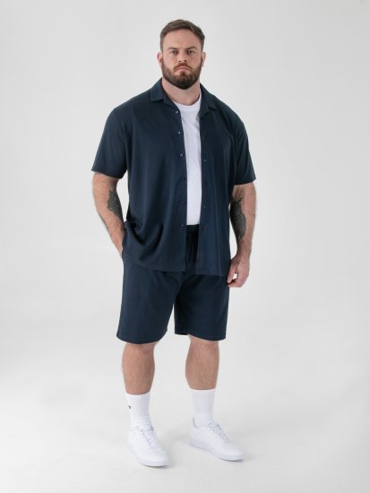 D555 Connor Stretch Cuban Collar Resort Short Sleeve Shirt Navy - Chemises - Chemises Grandes Tailles Hommes
